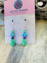 Load image into Gallery viewer, Navajo Sterling Silver and Kingman Turquoise Dangle Beaded Earrings