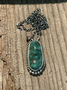 Navajo Sterling Silver And Morenci Turquoise Stone Southwest Necklace Signed
