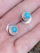Load image into Gallery viewer, Navajo Bright Blue Turquoise &amp; Sterling Silver Stud Earrings Stamped 925
