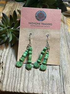 Beautiful Navajo Sterling Dyed Green Kingman Turquoise Multi Bead Earrings