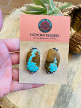 Load image into Gallery viewer, Navajo Number 8 Turquoise &amp; Sterling Silver Post Earrings Signed