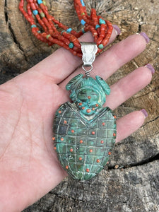 Vintage Old Pawn Navajo Natural Coral Beaded & Turquoise Necklace