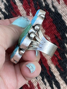 Navajo Sterling Sonoran Gold And Golden Hills Turquoise Cluster Ring Size 9
