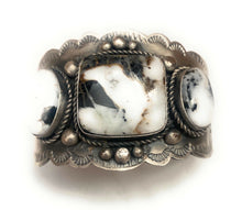 Load image into Gallery viewer, Beautiful Navajo White Buffalo &amp; Sterling Silver Cuff Bracelet Signed
