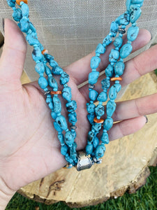 Vintage Navajo Sterling Silver, Turquoise & Spiny Beaded Necklace