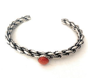 Navajo Sterling Cuff & Red Spiny Twisted Cuff Bracelet