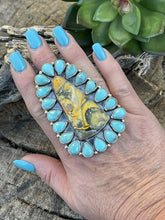 Load image into Gallery viewer, Navajo Sterling Bumblebee Jasper  and Turquoise Stone Ring Sz 8.5