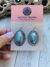 Load image into Gallery viewer, Navajo Sterling Silver &amp; Turquoise Hand Stamped Dangle Earrings