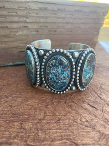 Navajo Sterling Silver & Natural Azurite  Cuff Bracelet By Chimney Butte