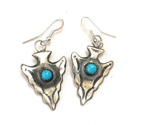Navajo Turquoise & Sterling Silver Arrowhead Dangle Earrings