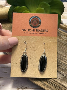 Navajo Sterling Silver Black Onyx Dangle Elegant Earrings Signed
