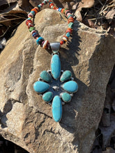 Load image into Gallery viewer, Navajo Multi Turquoise Cluster &amp; Sterling Pendant Signed