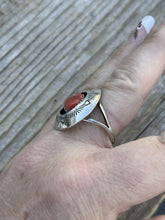 Load image into Gallery viewer, Navajo Sterling Silver Natural Red Coral Shadow Box Ring Sz 8