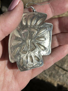 Navajo Sterling Silver Hand Stamped Cross Dangle Earrings Signed L. Tahe