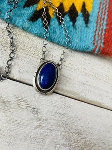 Navajo Sterling Silver & Lapis Necklace Signed