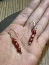 Load image into Gallery viewer, Navajo Sterling Silver 3 Stone Apple Coral Dangle Earrings