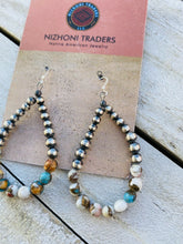 Load image into Gallery viewer, Navajo Sterling Silver Pearl, Turquoise &amp; Spiny Oyster Spice Beaded Multi stone Earrings