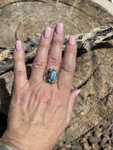 Gorgeous Navajo Turquoise And Sterling Silver Adjustable Ring