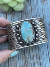 Load image into Gallery viewer, Navajo Handmade Sterling &amp; Number 8 Turquoise Signed Cuff Signed Danny Clark