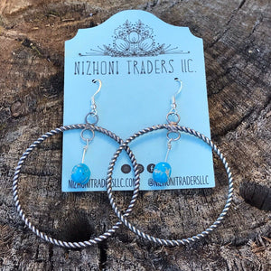Navajo Sterling Silver Turquoise Dangle Hoop Earrings