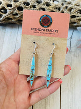Load image into Gallery viewer, Navajo Number 8 Turquoise And Sterling Silver Inlay Dangle Earrings