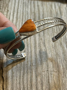 Navajo Triangle Orange Spiny Sterling Silver Bracelet Rope Style Cuff