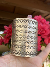 Load image into Gallery viewer, Navajo Sterling Silver Hand Stamped Statement Bracelet Cuff Signed