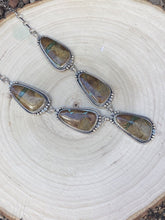 Load image into Gallery viewer, Ribbon Turquoise And Sterling Silver Necklace And Earring Set Stamped And Signed