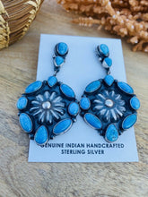 Load image into Gallery viewer, Navajo Morenci Turquoise &amp; Sterling Silver Cluster Dangle Earrings Signed