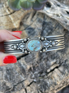 Navajo Golden Hills Turquoise Sterling Silver Bracelet Cuff By Artist Piasso