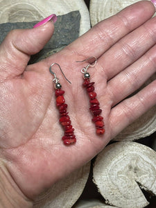 Navajo Sterling Silver Apple Coral Chip Dangle Earrings