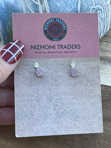 Zuni Sterling Silver & Pink Mussel Shell Leaf Earrings