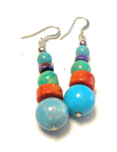 Load image into Gallery viewer, Navajo Sterling Silver Multi Stone Round Bead Dangle Earrings