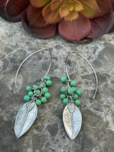 Load image into Gallery viewer, Navajo Sterling Silver &amp; Green Turquoise Bead Leaf Dangle Earrings