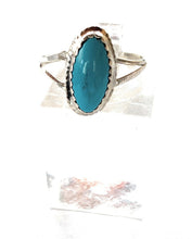 Load image into Gallery viewer, Delicate Navajo Turquoise &amp; Stamped Sterling Silver Ring