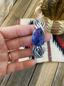 Navajo Charoite & Sterling Silver Braided Cuff Bracelet Signed