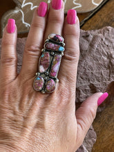 Load image into Gallery viewer, Navajo 6 stone Pink Dream Mojave &amp; Sterling Silver Ring Size 8