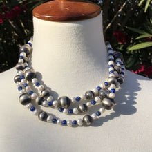 Load image into Gallery viewer, Navajo Sterling Silver Pearl And Lapis Handmade Beaded Necklace