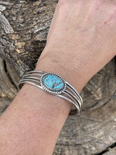 Load image into Gallery viewer, Sterling Silver Kingman Turquoise Stacker Cuff Bracelet