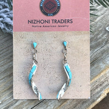 Load image into Gallery viewer, Zuni Turquoise Sterling Silver Twist Dangle Earrings Signed