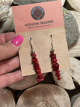 Load image into Gallery viewer, Navajo Sterling Silver Apple Coral Chip Dangle Earrings