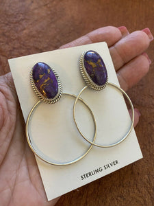 Navajo Sterling Silver & Purple Mohave Hoop Earrings