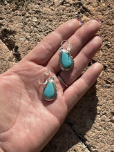 Load image into Gallery viewer, Navajo Sterling &amp; Turquoise Teardrop Dangle Post Earrings Signed P. A Smith