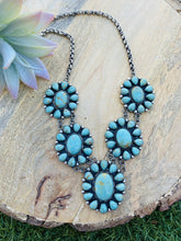 Load image into Gallery viewer, Navajo Carico Lake Turquoise &amp; Sterling Silver Cluster Necklace Signed