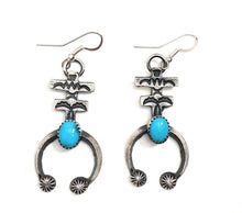 Load image into Gallery viewer, Navajo Turquoise &amp; Sterling Silver Naja Cross Dangle Earrings By Kevin Billah