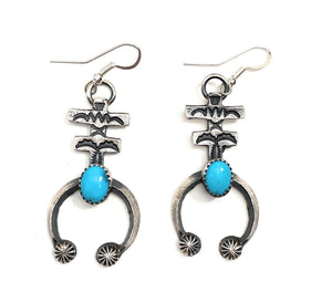 Navajo Turquoise & Sterling Silver Naja Cross Dangle Earrings By Kevin Billah