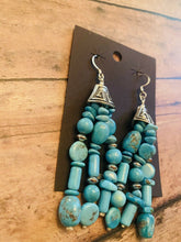 Load image into Gallery viewer, Navajo Turquoise And Sterling Silver Beaded Tassel Dangle Earrings