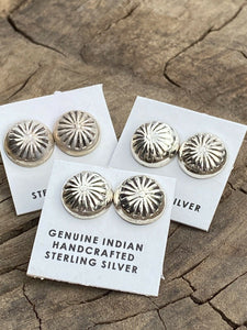 Navajo Sterling Silver Concho Post Hand Stamped Earrings