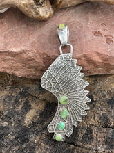 Load image into Gallery viewer, Navajo Sterling Silver Sonoran Gold Turquoise 4 Stone Indian Chief Pendant