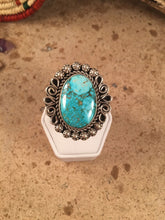 Load image into Gallery viewer, Blue Ridge Turquoise &amp; Sterling Silver Navajo Ring Size 6.5 Signed